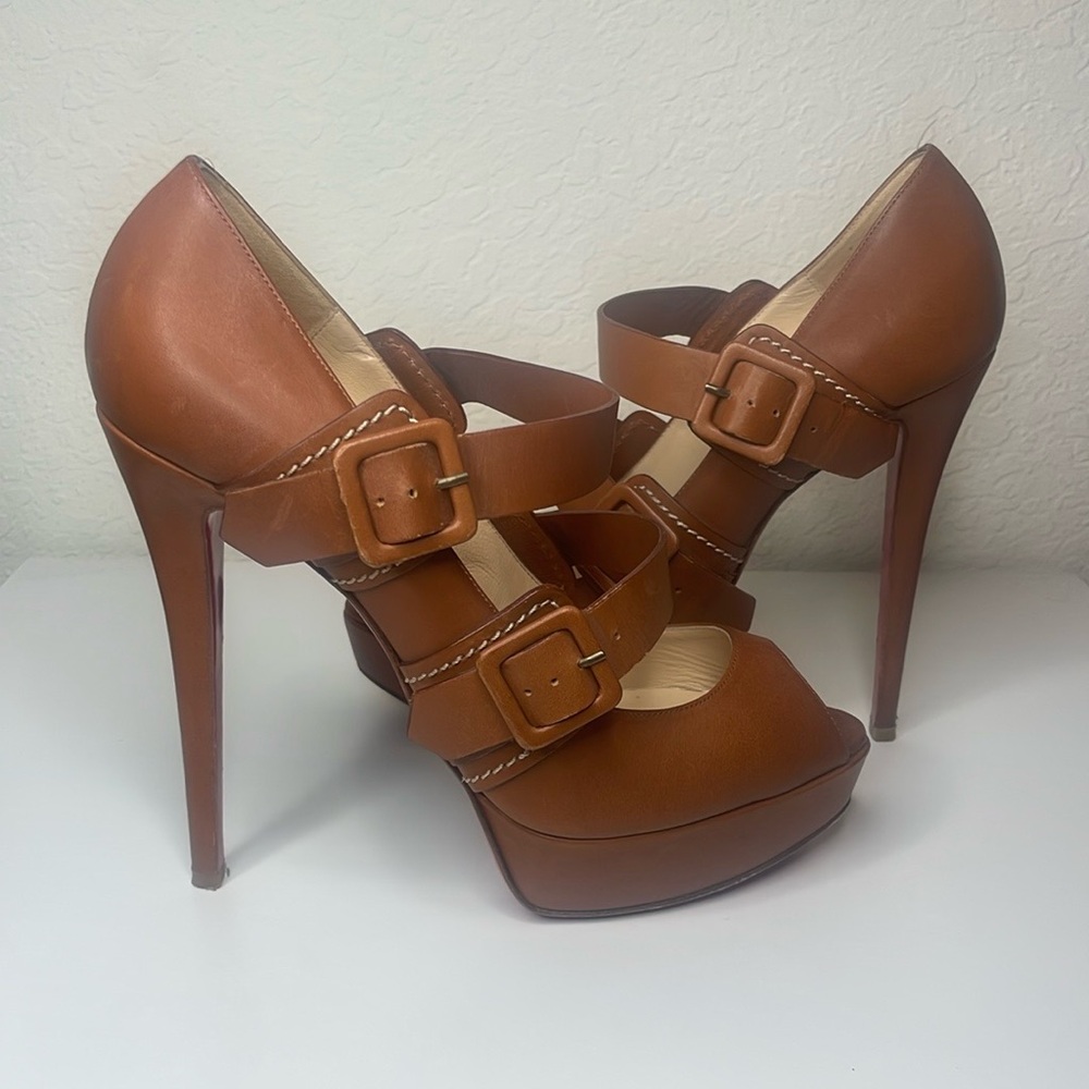 Authentic Christian Louboutin Bikiki 140 Brown Platform heel.size 39.5